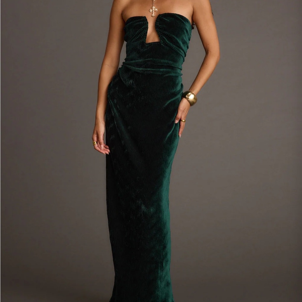 12th Tribe Strapless Dark Green Dress
